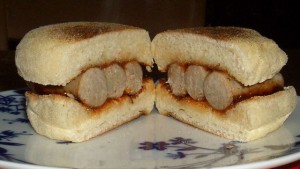 english muffins, sausages